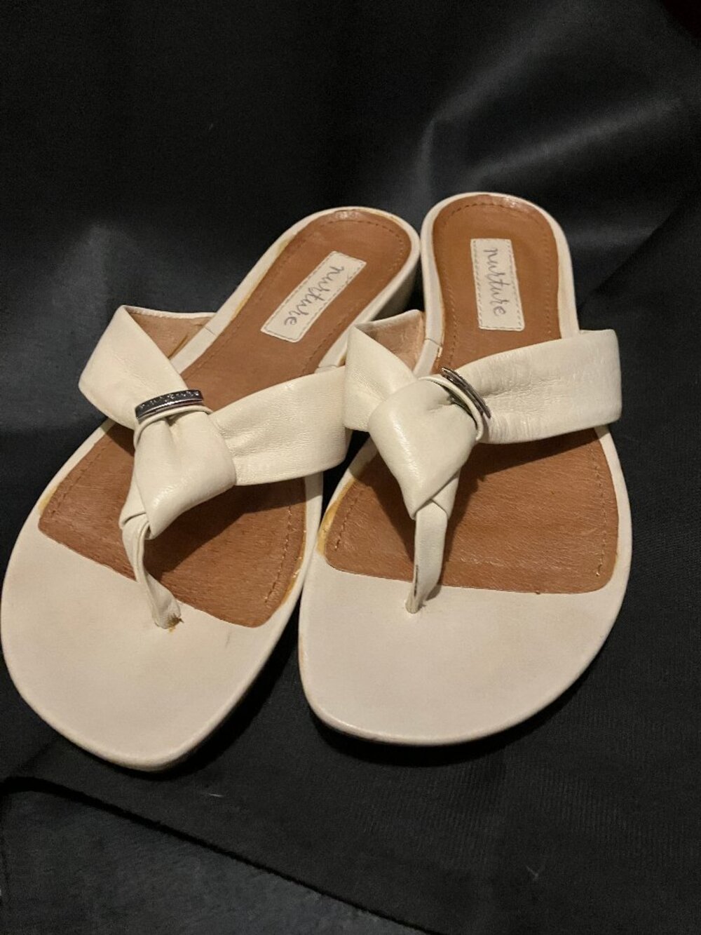 Cream/White leather slides by Nurture
